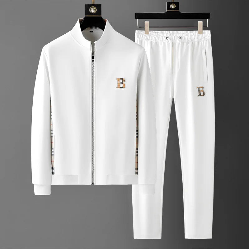 Minglu Spring Autumn Men's Sets Luxury Bee Printed Zipper Sweatshirt Solid Color Leisure Sports Elastic Wasit Pants Man Suits