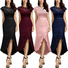 Women's Elegant Floral Lace Ruffle Cap Sleeve Cocktail Party Knee Length Dress