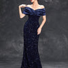 Mgiacy Line neck pleated tint sequin velvet fishtail Dress Evening Gown Ball dress Party dress Bridesmaid dress