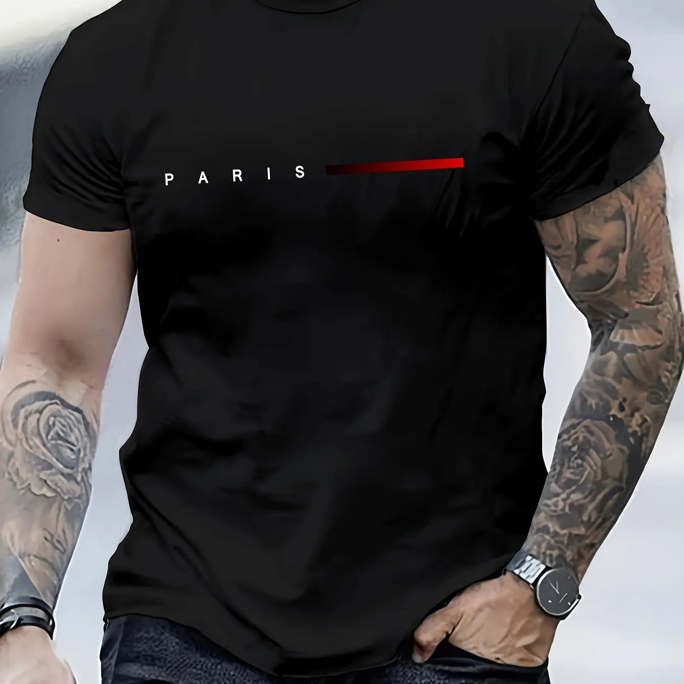 Men's 100% cotton summer loose PARIS Creative Letter print casual slim fit round neck short sleeved T-shirt top