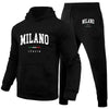 Men's Sports Hoodie Set Luxury Milan Print Sweatshirt Sweatpants Hooded Top Jogger Pants Casual Streetwear Sportswear