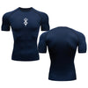 Summer Running T-Shirt Men Short Sleeve Compression Shirt Gym Sports Top White & Black Quick Dry Breathable MMA Fitness Clothing