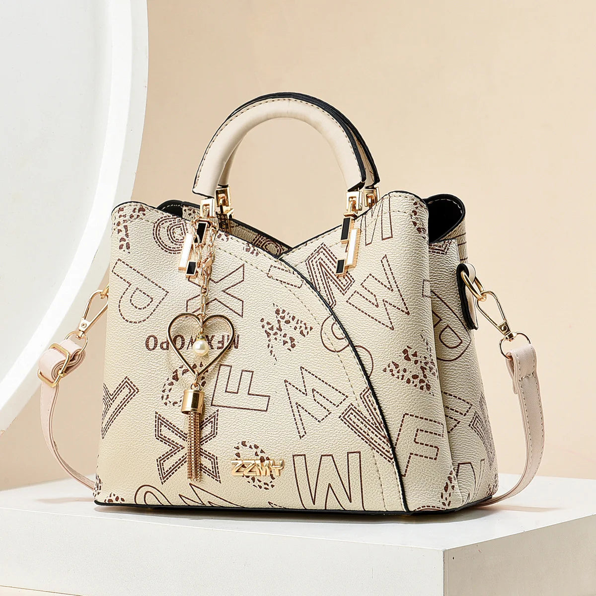 Fashion vintage trend printed women's handbag, foreign texture large capacity all shoulder crossbody bag