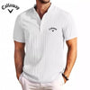 New High-end Embroidered Cotton and Linen Striped Henry Shirt for Men's Summer Casual Fashion Comfortable Breathable T-shirt Top