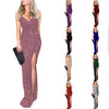 Women Ladies Evening Long Dress Shiny Sequin Deep V Neck Sleeveless High Split Sexy Party Clubwear Fashion