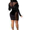 Autumn Winter Women Gauze Patchwork Velvet Long Sleeve Mini Dress Bodycon Sexy Streetwear Party Elegant Club Dress