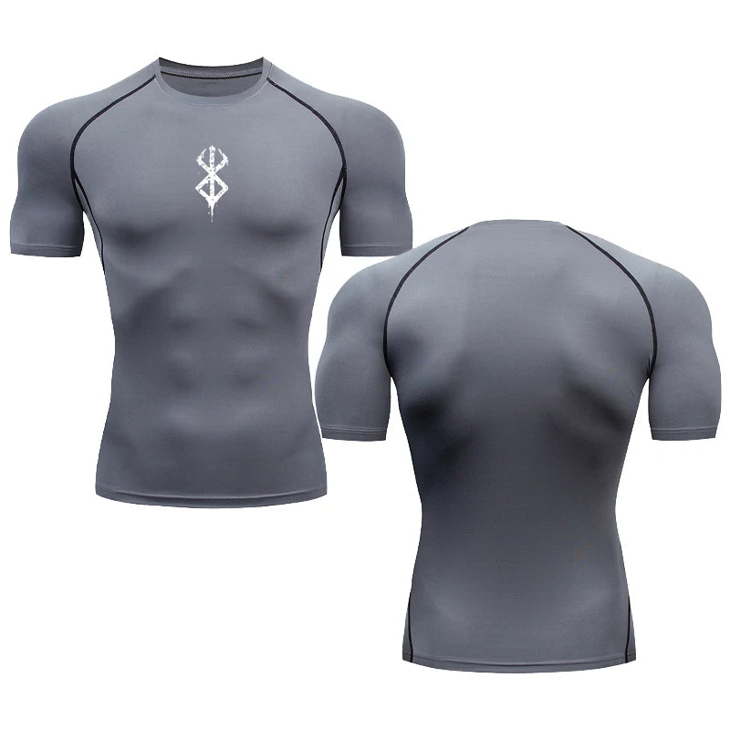 Summer Running T-Shirt Men Short Sleeve Compression Shirt Gym Sports Top White & Black Quick Dry Breathable MMA Fitness Clothing