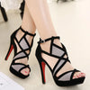 Korean Style Summer Women's Sandals Hollow Out Thin Heels Sexy Elegant Color Block Cross Strap Bow High Heels