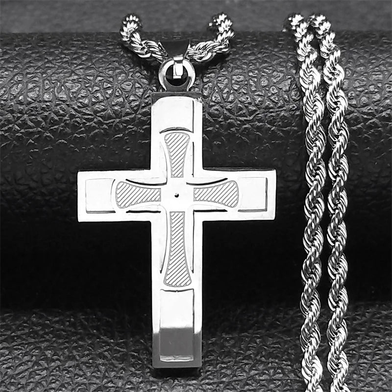 Big Cross Jesus Stainless Steel Necklace for Men Women Gold Color Hip Hop Male Long Chain Gift Jewerly cordao masculino N1172S02