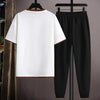 New Mens Joggers Set Korean Fashion Outfit Suits Print T-shirt Multi-pocket Cargo Pants 2 Piece Set