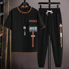 New Mens Joggers Set Korean Fashion Outfit Suits Print T-shirt Multi-pocket Cargo Pants 2 Piece Set