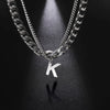 Stainless Steel Double Layer Necklaces for Men Women Simple 26 Letter Pendant Necklace Fashion Women's Jewelry for Party Gift