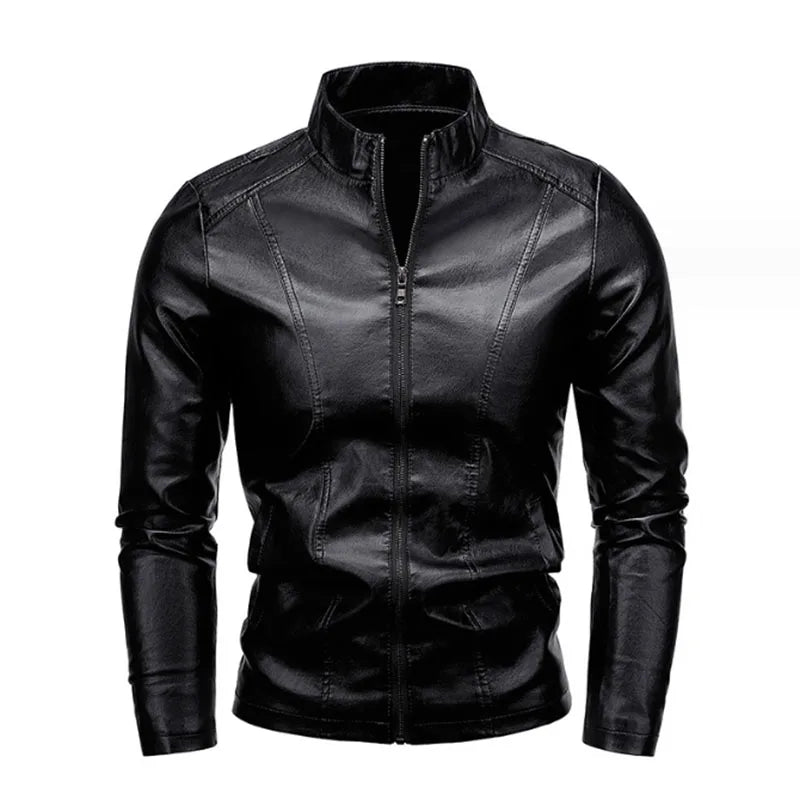 Autumn New Men Leather Coat Vintage Classic Stand Collar Male Faux Leather Jacket Trend Casual Fit Slim Motorcycle Clothes