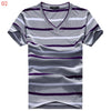 Male V-neck Tees Tops Men's Short Sleeve Tshirt Man Cotton Striped T Shirts Mens Clothing Multi Size