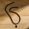 Black Beads with Square Pendant Necklace for Men Trendy Accessories on the Neck Collar Fashion Jewelry Male Gift Decoration