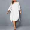 Elegant Midi Party Dress For Chubby Women Xxl O Neck Lace Sleeve Hollow Out Solid Sexy Women'S Clothing  Evening Dresses 2022