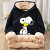 Snoopy Fleecing Hoodie for Adult Cute Cartoon Sweatshirt New Warm Winter Coat Black Fleece Clothing Fashion Thick Clothes Gift