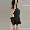 Fashion Autumn Winter  Solid Color Party Off Shoulder Dress Sexy Round Neck Out Sleeve Split Hip Skirt Elegant Slim Women Dress