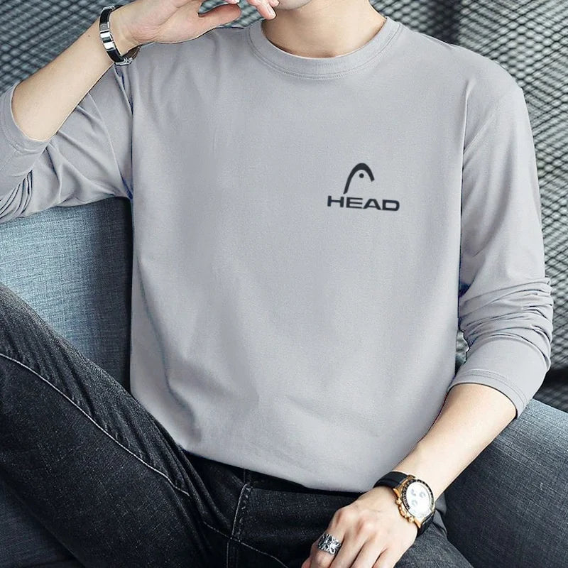 HEAD Brand New Men's T-Shirts Long Sleeve Slim Men T-Shirt Young Man Pure Color Tops Tees Shirt O-Neck For Male Boys Tshirt