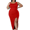 Wmstar Plus Size Dresses for Women Clothing Solid Bodycon Stretch Draped Maxi Dress Slip Outfits Wholesale Dropshipping L-4XL