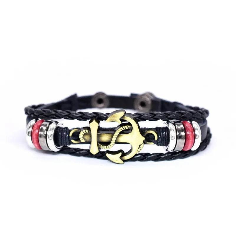 Trendy Multilayer Leather Braided Bracelets Anchor Viking Men's Bracelet Jewelry New Fashion Vintage Punk Accessorie Party Gifts