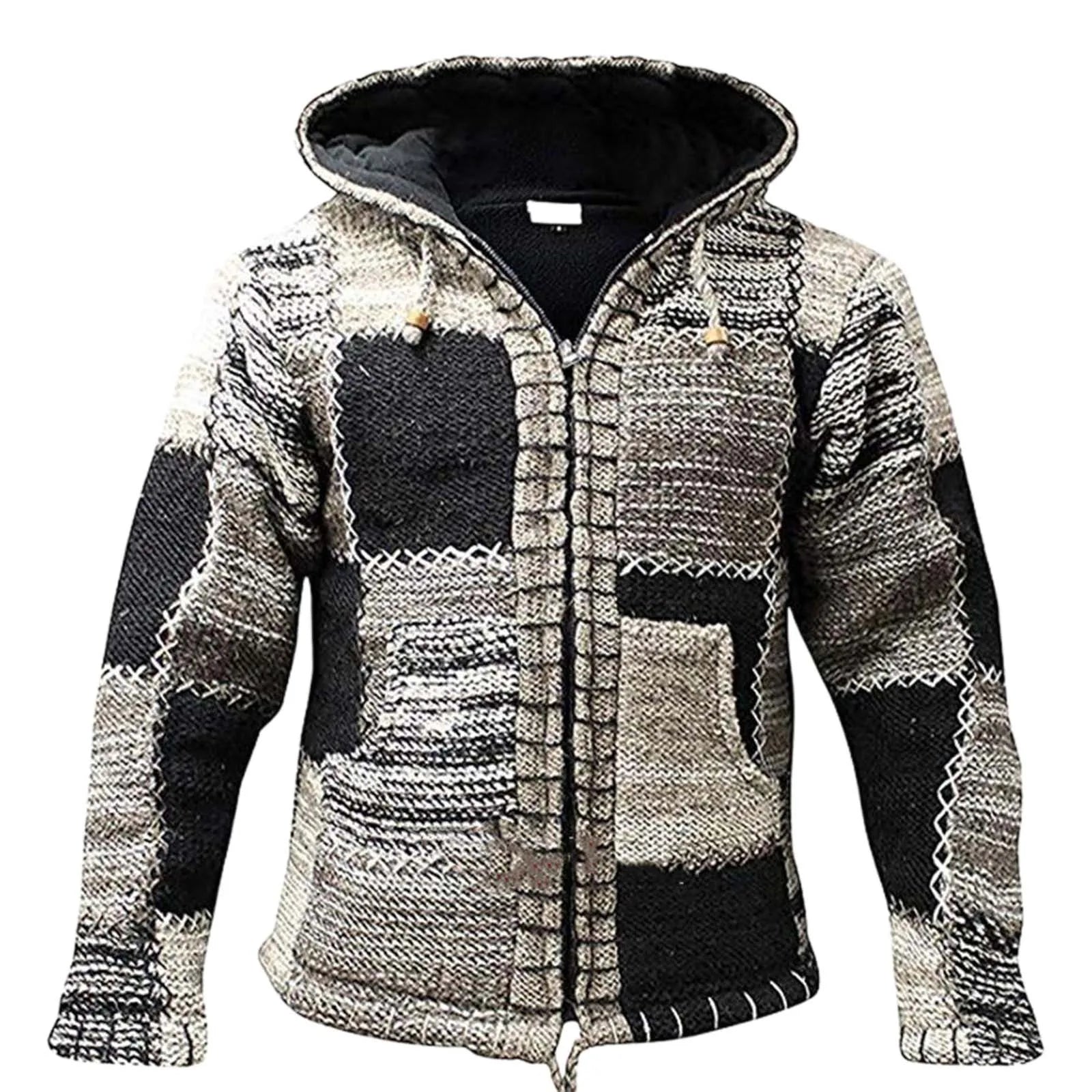 Thickened Warm Hooded Coat Sweater For Men Mens Cable Knit Cardigan Mens Long Cardigan Jacket