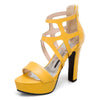 Big Size Women Gladiator Sandals High Chunky Heel Yellow Black Snakeskin Party Club Lady Summer Zipper Hollow Out Platform Shoes