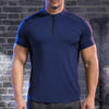 Men's Fitness Ice Silk Sports Tight Tops Running Training Dry Fit Short Sleeve with Half Zip Bodybuilding Tee Muscle Fit T-shirt