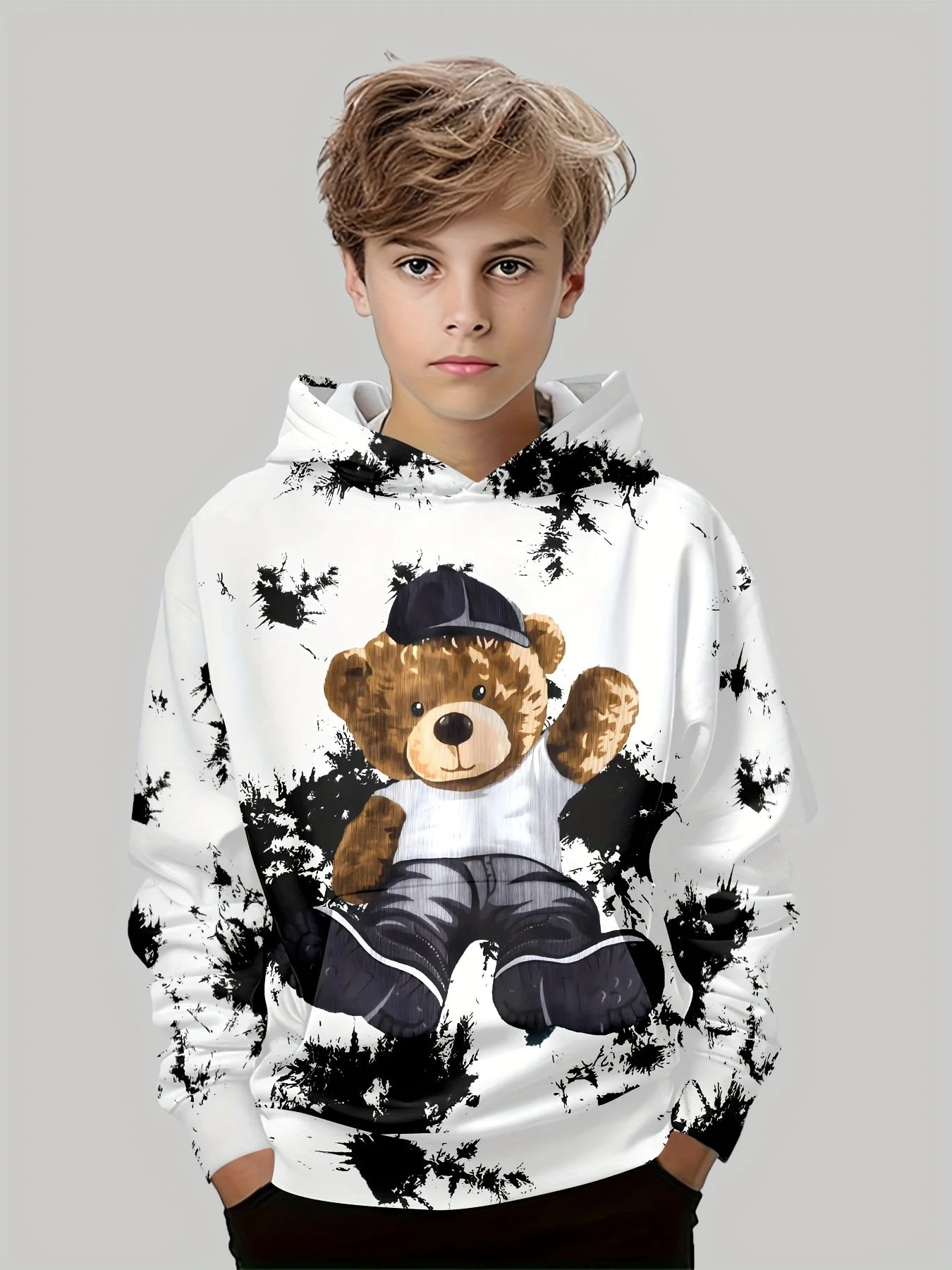 Kids Clothes Boys Hoodies Long Sleeve Cool Bear Print Children Spring Fall Clothes Fashion Outdoor Girl Clothes Pullover Tops