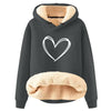 Autumn Winter Heart Print Fleece-Lined Thicken Lambs Wool Women'S Sweatshirt Loose Hoodie Pullover Blouse Warm Hoodie Tops