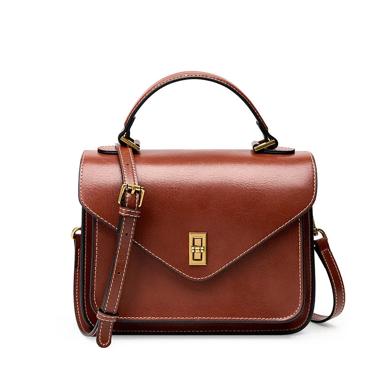 Genuine Leather Women luxury bag high quality Simple vintage Fashion Postman handbags ladies shoulder green small bag