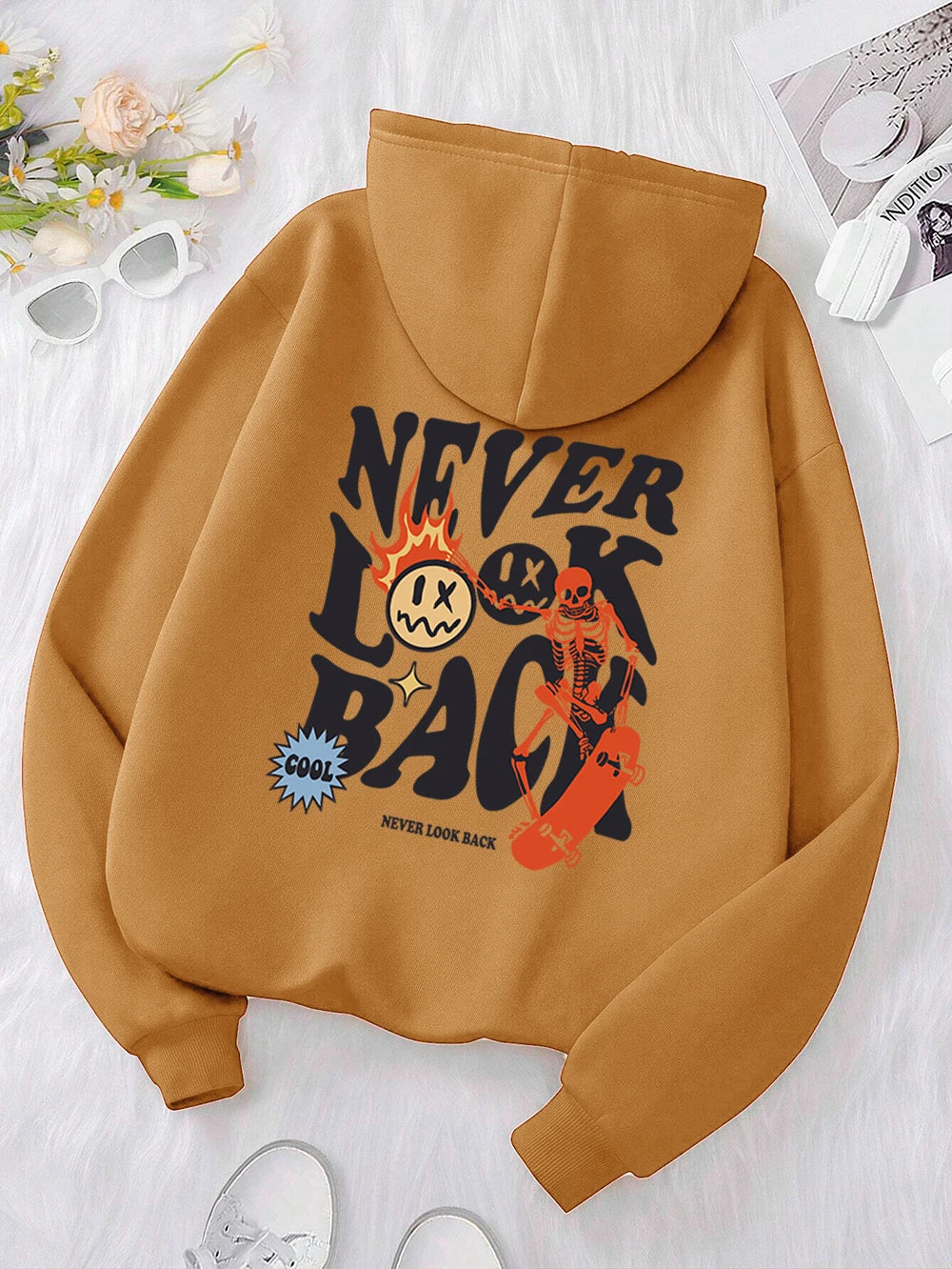 Never Look Back Creative Smile Skull Hoodies Men Women Warm Comfortable Sweatshirt Loose Hip Hop Street Clothes Loose Hoody