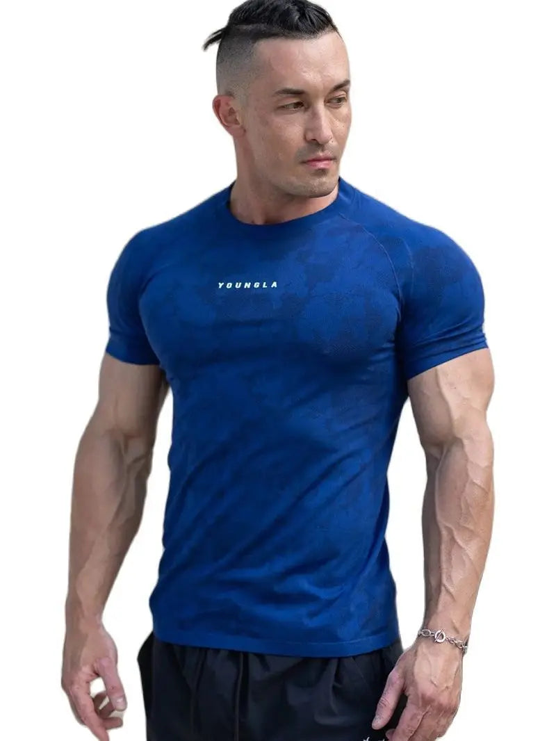 Summer New Fitness Clothes Coach Sports T-shirt Muscle Tights Men High Elastic Training Clothes Short Sleeve Fitness Clothes Men