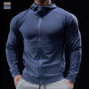 Mens Running Training Jacket Gym Fitness Sports Shirts Tops Short Sleeve Hoodies Outdoor Cycling Hoodie Muscle Workout Clothes