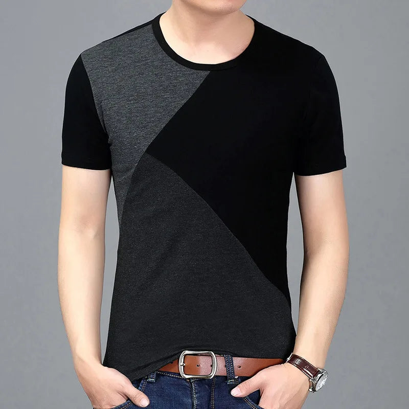 Summer Men's Short Sleeved T-shirt Short Sleeved T-shirt Plus Size Men's Contrasting Color Patchwork T-shirt