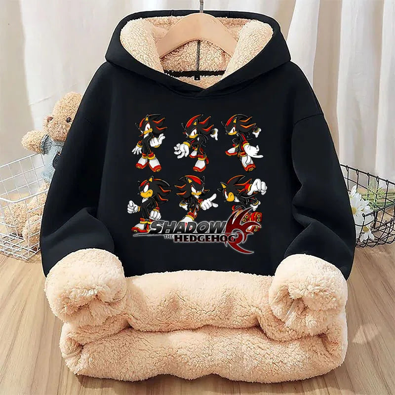 Sonics Winter Children Casual Hoodies Anime Cute Top Kids Thicken Long Sleeve Pullover Boy Cartoon Hooded Clothes Xmas Gift 2025