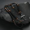 Obsidian Tiger-eye Beaded Necklace with Hematite Cross Pendant