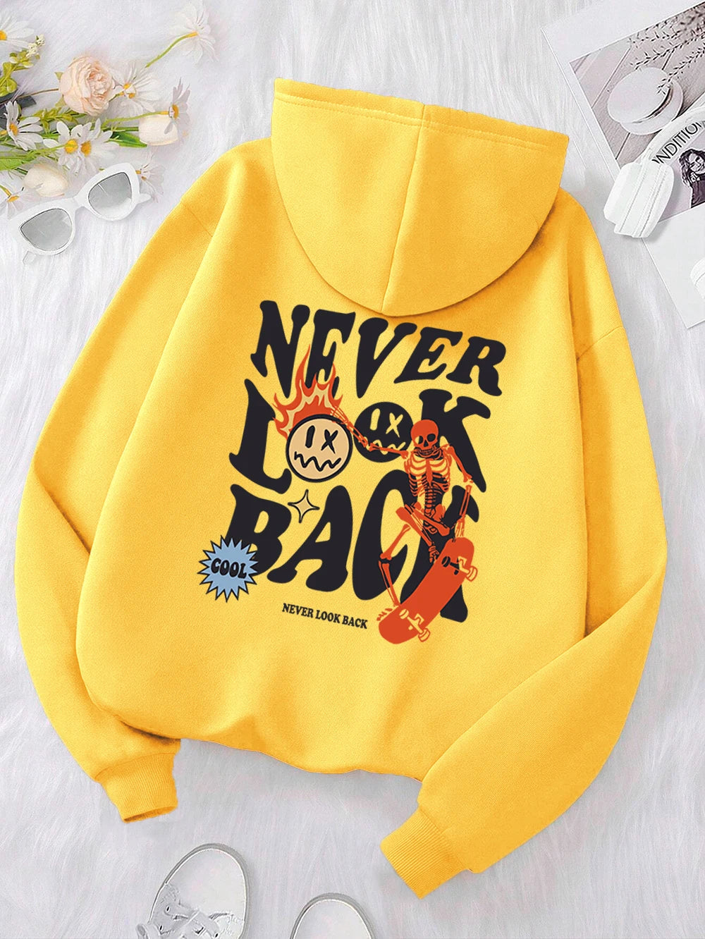 Never Look Back Creative Smile Skull Hoodies Men Women Warm Comfortable Sweatshirt Loose Hip Hop Street Clothes Loose Hoody