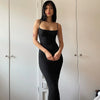 Sexy Spaghetti Strap Black Long Dress Y2k Sleeveless Solid Skinny Bodycon Trumpet Maxi Vestidos