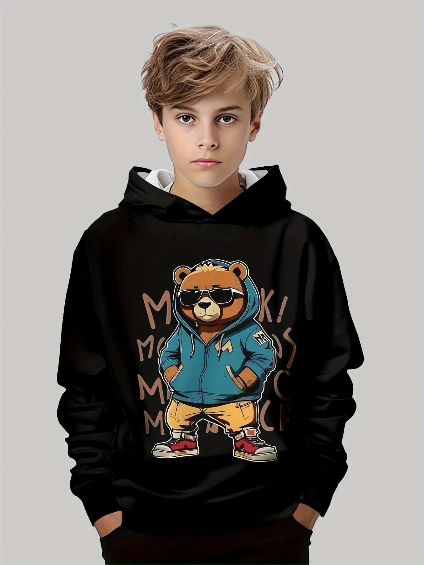 Kids Clothes Boys Hoodies Long Sleeve Cool Bear Print Children Spring Fall Clothes Fashion Outdoor Girl Clothes Pullover Tops