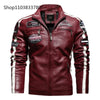 Autumn Winter Fleece Men's Motorcycle Leather Jacket Embroidery Racing Coat Windbreaker Outwear Faux Leather Biker Jacket