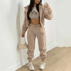 Fashion Winter Women Cotton Jogger Tracksuit Sweatpants And Hoodie Set And Letter Print Leisure Suit Three-Piece Set