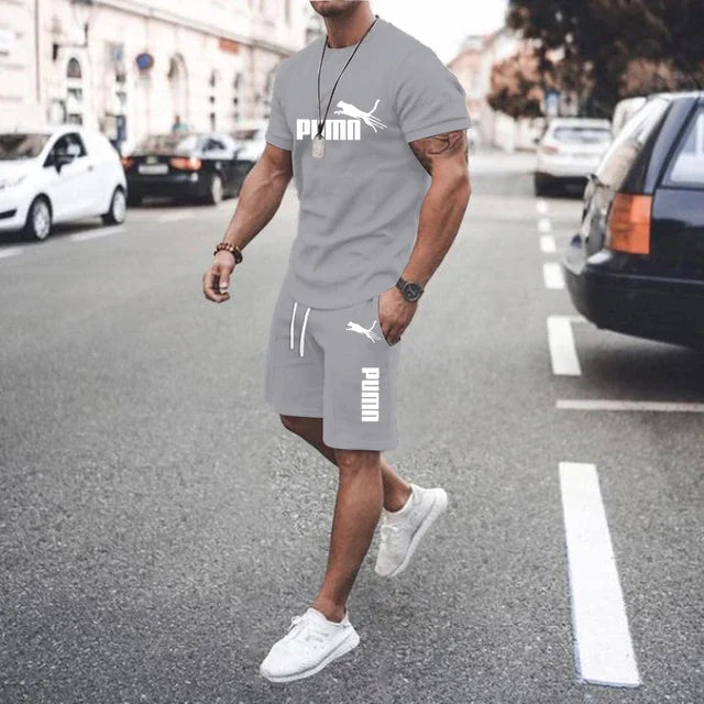 Men's clothing short-sleeved T-shirt + five-point shorts 2-piece set tracksuit fashion jogging casual Men's sets