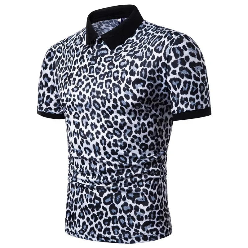 Leopard Pattern Polo Shirt For Men Three Colors 3d Printed Lapel Short Sleeves T-shirt Summer Fashion Trend Casual Tee Shirts