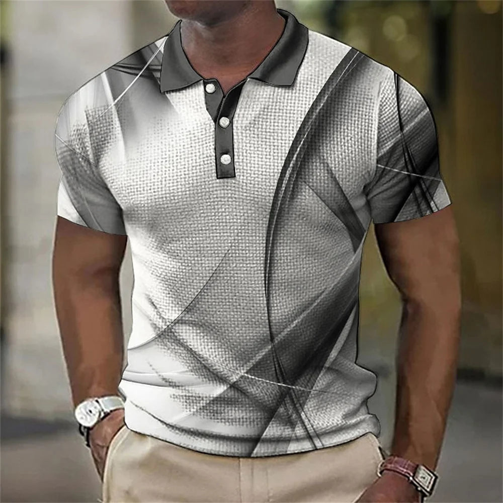 Polo Shirt Fashion Men'S Gradient Line Summer Short Sleeved T-Shirt Casual Daily Lapel Topt-Shirt Striped T-Shirt Men'S Clothing