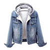 Autumn Winter Women's Plush Warm Denim Jacket Coat Cotton Fashion Short Blue Jean Coat Ladies Hoodies Outerwear