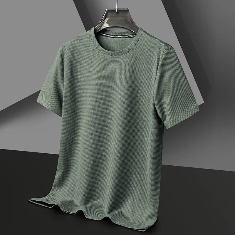 Men's New Waffle Round Neck Short Sleeved T-shirt Summer Comfortable Top