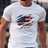 Men's Summer Casual Loose Size 100% Cotton Trendy American Flag Pattern Print Round Neck Short Sleeve T-shirt Top