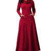 Plus Size 3XL Elegant Long Maxi Dresses Spring Winter Warm High Collar Women Long-sleeved Dress Woman Clothing With Pocket