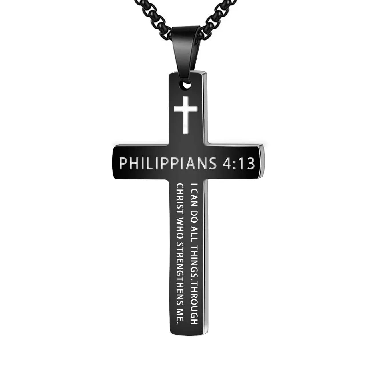 1PC 304L Stainless Steel Bible Verse Necklace for Men Jesus Cross Necklace Men Spiritual Jewelry